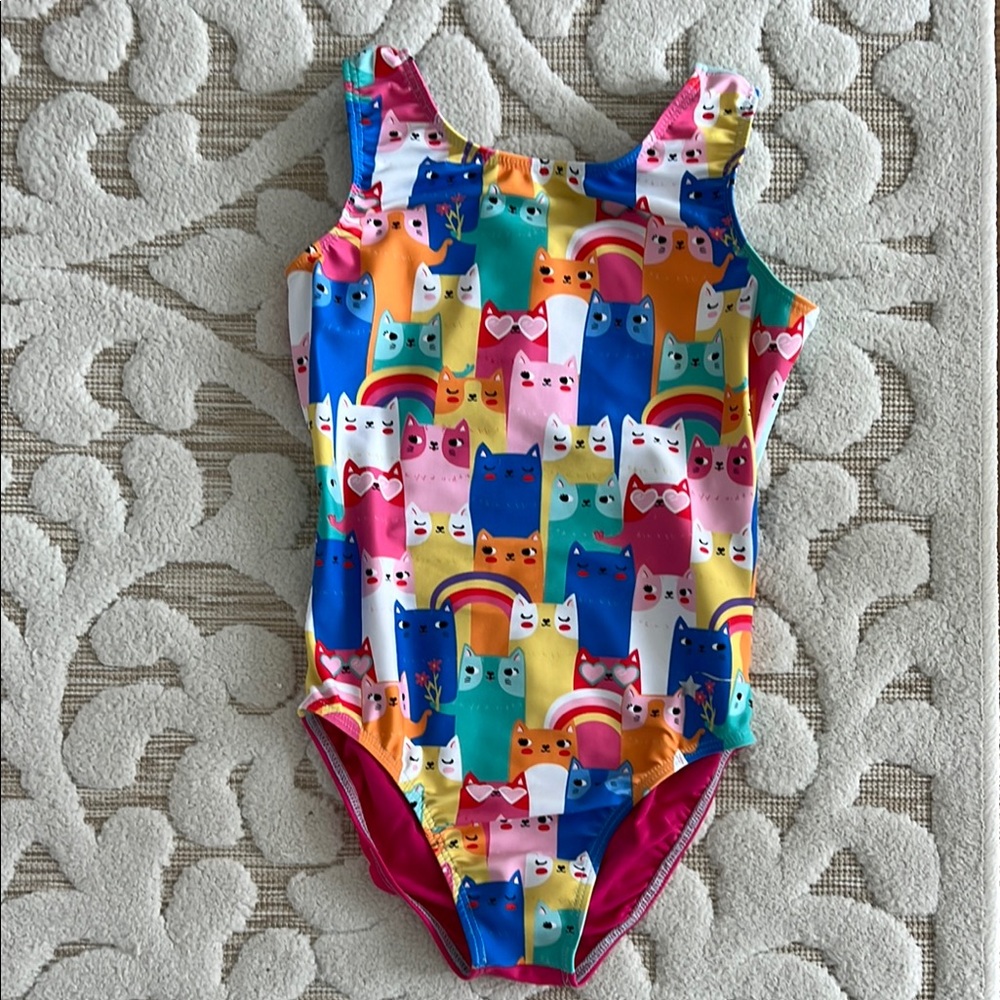 Destira Colorful Cat and Rainbow Girls Leotard Size Child Lard 🐱🌈